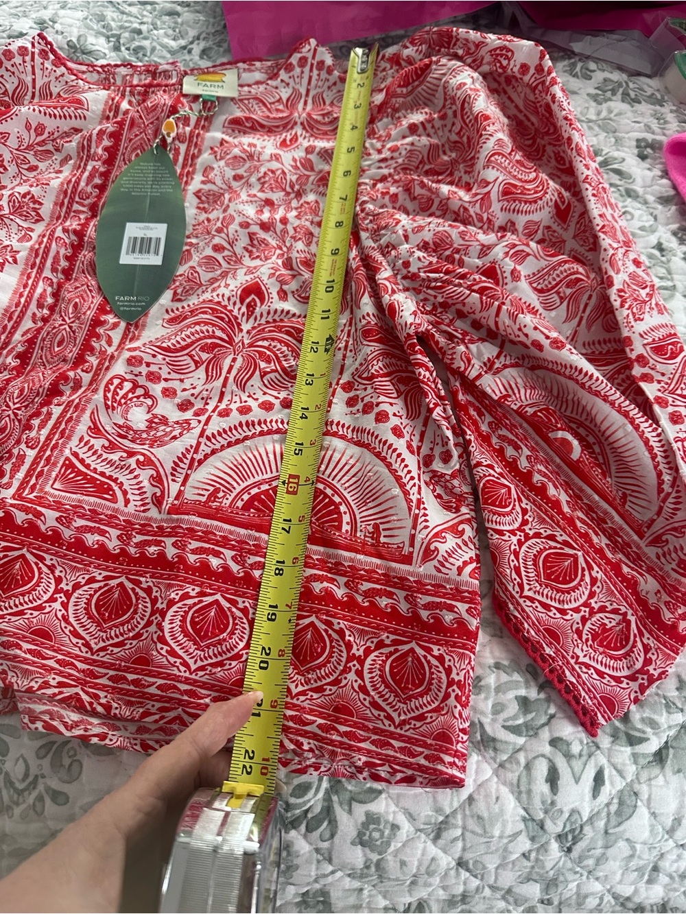 FARM Rio Red and White Printed Puff-Sleeve Blouse - Picture 5 of 9